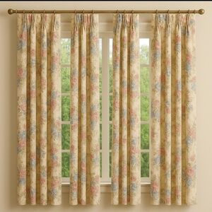 VINTAGE JC PENNEY PINCH PLEAT 4 PANELS CURTAIN 50'X84" FLORAL PINK BLUE DAMASK